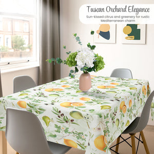 KP HOME Vintage Green PVC Table Cloth Wipe Clean Plastic Table Cover with Botanical Fruits Lemons Pears & Olives, Waterproof Soft Vinyl