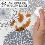 KP HOME Light Grey Wipe Clean Tablecloth with Modern Floral & Leaf Pattern, Waterproof Soft Touch Vinyl Oil Cloth for Kitchen or Outdoor
