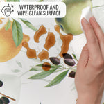 KP HOME Vintage Green PVC Table Cloth Wipe Clean Plastic Table Cover with Botanical Fruits Lemons Pears & Olives, Waterproof Soft Vinyl