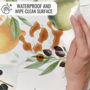 KP HOME Vintage Green PVC Table Cloth Wipe Clean Plastic Table Cover with Botanical Fruits Lemons Pears & Olives, Waterproof Soft Vinyl