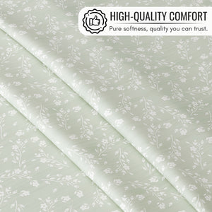KP HOME Sage Green Plastic Table Cove with Classic Vintage White Flowers – Waterproof Wipe Clean Tablecloth, Premium Soft Feel Finish