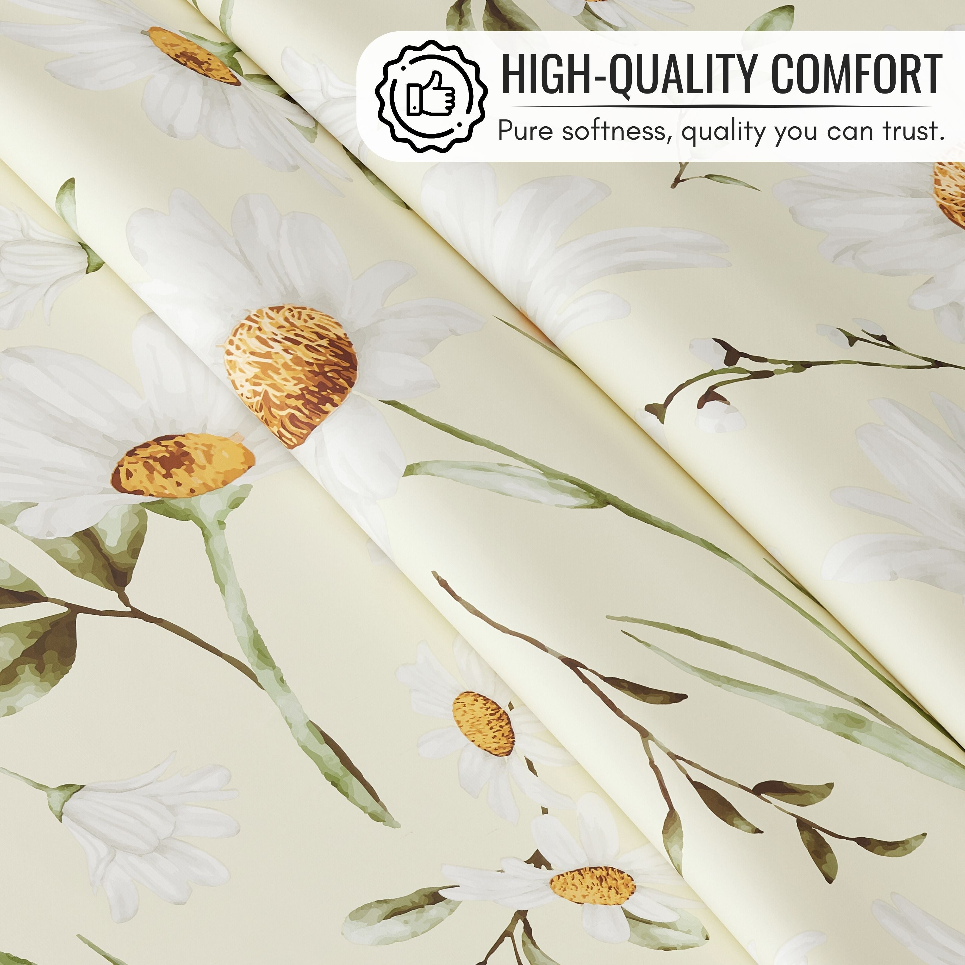 KP HOME Pastel Green PVC Wipe Clean Table Cloth with Countryside White Daisy Floral Print - Waterproof Premium Soft Touch Tablecloth