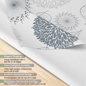 KP HOME Light Grey Wipe Clean Tablecloth with Modern Floral & Leaf Pattern, Waterproof Soft Touch Vinyl Oil Cloth for Kitchen or Outdoor