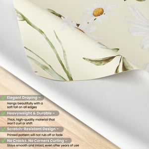 KP HOME Pastel Green PVC Wipe Clean Table Cloth with Countryside White Daisy Floral Print - Waterproof Premium Soft Touch Tablecloth