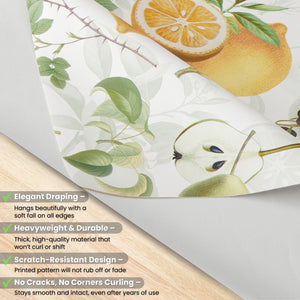 KP HOME Vintage Green PVC Table Cloth Wipe Clean Plastic Table Cover with Botanical Fruits Lemons Pears & Olives, Waterproof Soft Vinyl