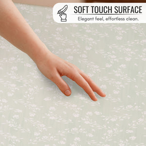 KP HOME Sage Green Plastic Table Cove with Classic Vintage White Flowers – Waterproof Wipe Clean Tablecloth, Premium Soft Feel Finish