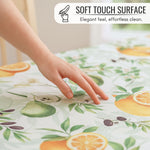 KP HOME Vintage Green PVC Table Cloth Wipe Clean Plastic Table Cover with Botanical Fruits Lemons Pears & Olives, Waterproof Soft Vinyl