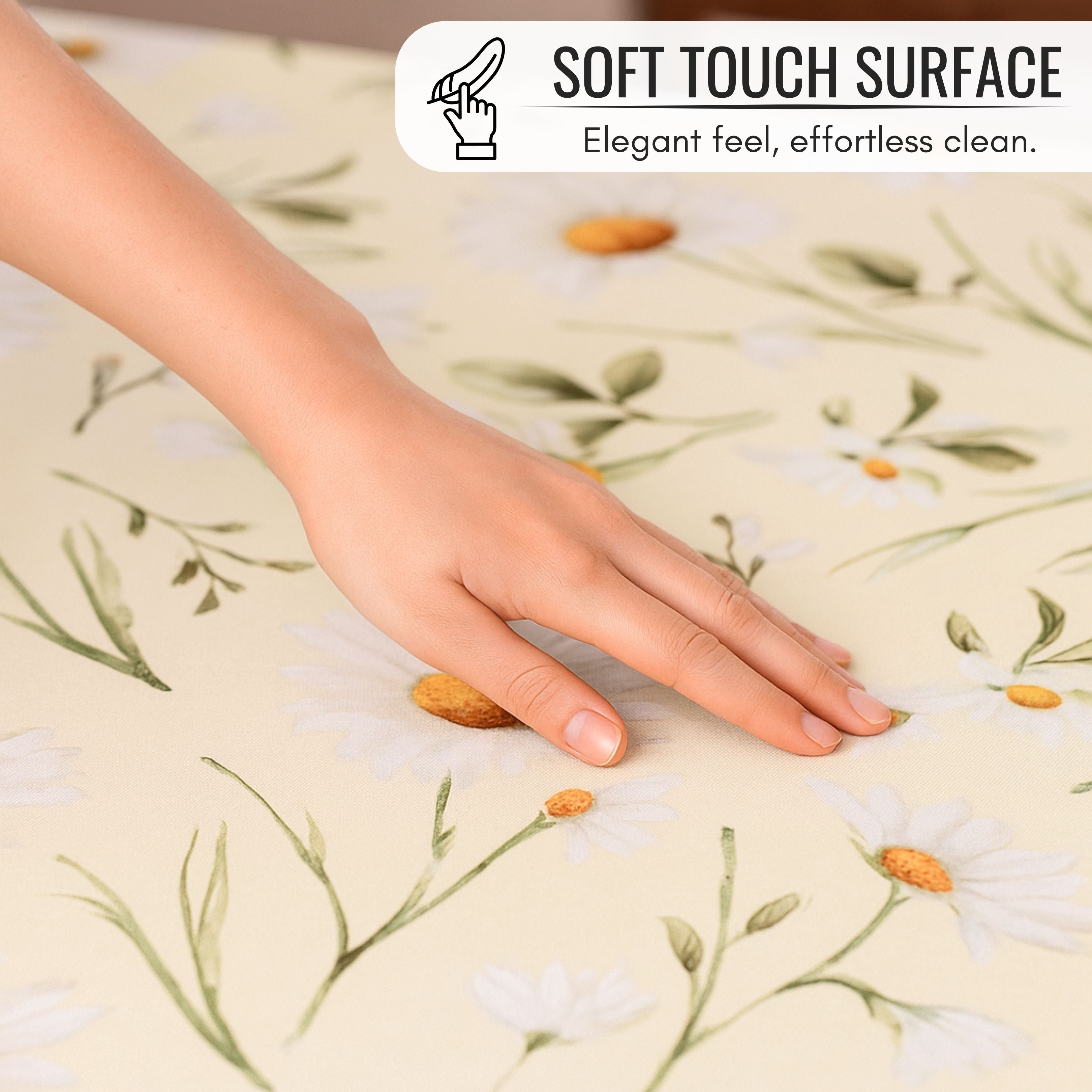 KP HOME Pastel Green PVC Wipe Clean Table Cloth with Countryside White Daisy Floral Print - Waterproof Premium Soft Touch Tablecloth