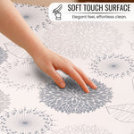 KP HOME Light Grey Wipe Clean Tablecloth with Modern Floral & Leaf Pattern, Waterproof Soft Touch Vinyl Oil Cloth for Kitchen or Outdoor