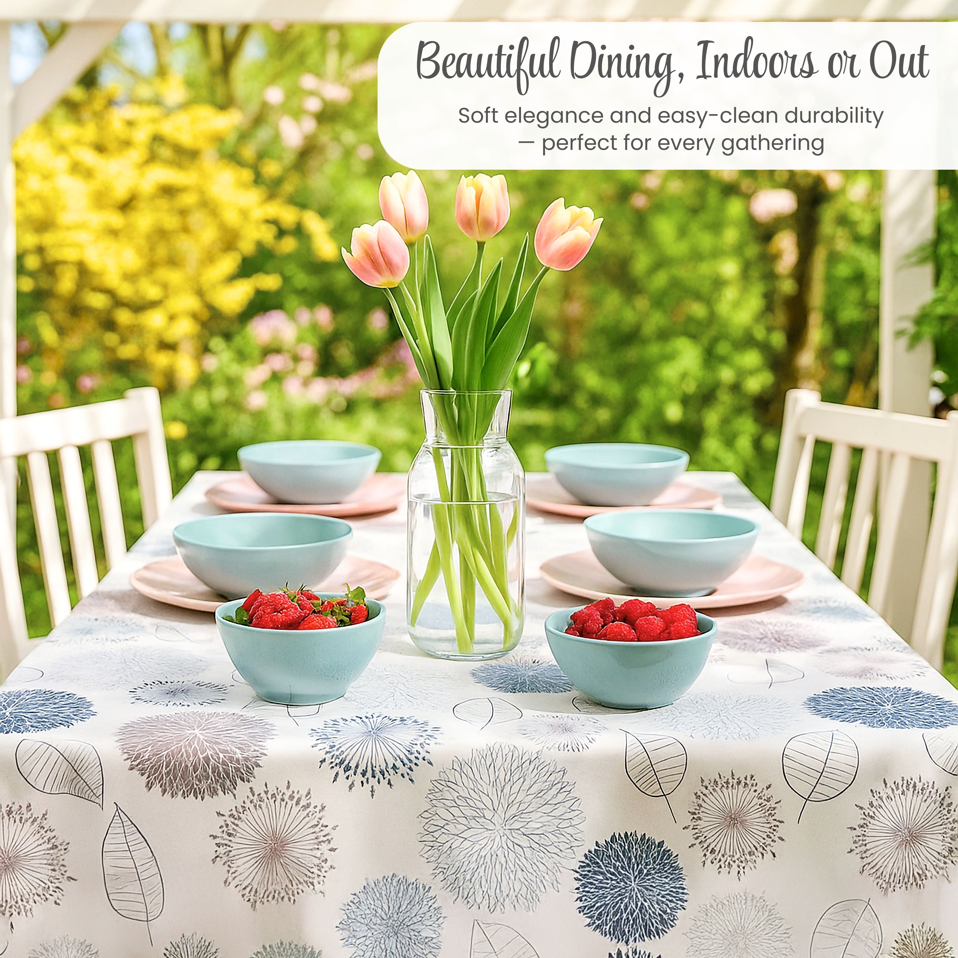 KP HOME Light Grey Wipe Clean Tablecloth with Modern Floral & Leaf Pattern, Waterproof Soft Touch Vinyl Oil Cloth for Kitchen or Outdoor