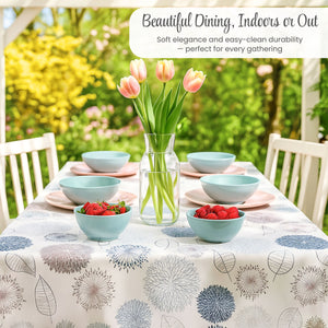 KP HOME Light Grey Wipe Clean Tablecloth with Modern Floral & Leaf Pattern, Waterproof Soft Touch Vinyl Oil Cloth for Kitchen or Outdoor