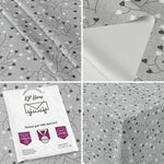 KP Home Grey PVC Table Cloth Wipe Clean – Soft Touch Wipeable Plastic Tablecloth with Linen Effect, Waterproof Table Cove - Black & White Heart Vines