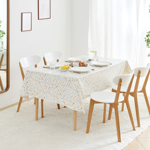 White Wipe Clean PVC Tablecloth with Trendy Terrazzo Pattern - Waterproof Vinyl Oilcloth for Rectangular Tables - Durable & Ideal for Indoor - Outdoor Use