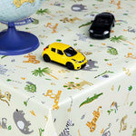 KP HOME Waterproof PVC Wipe Clean Tablecloth - Rectangle Oilcloth - Kids Safari Animals Wipe Down Table Cloth - Wipeable Kitchen Plastic Table Cover in Cream Beige