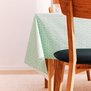 KP HOME Wipe Clean Tablecloth Turquoise Duck Egg PVC Table Cover - Rectangle Table - Easy Wipeable Vinyl Plastic Table Cloth With Retro Mint Floral Print