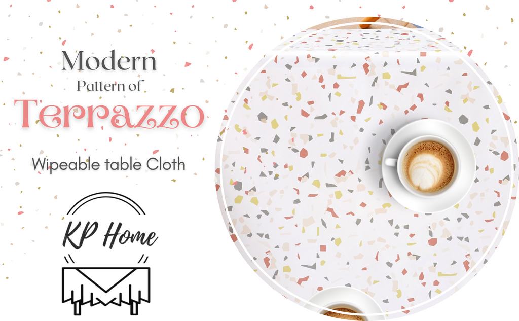 White Wipe Clean PVC Tablecloth with Trendy Terrazzo Pattern - Waterproof Vinyl Oilcloth for Rectangular Tables - Durable & Ideal for Indoor - Outdoor Use