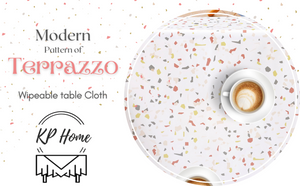 White Wipe Clean PVC Tablecloth with Trendy Terrazzo Pattern - Waterproof Vinyl Oilcloth for Rectangular Tables - Durable & Ideal for Indoor - Outdoor Use