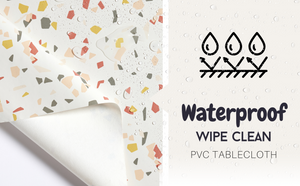 White Wipe Clean PVC Tablecloth with Trendy Terrazzo Pattern - Waterproof Vinyl Oilcloth for Rectangular Tables - Durable & Ideal for Indoor - Outdoor Use