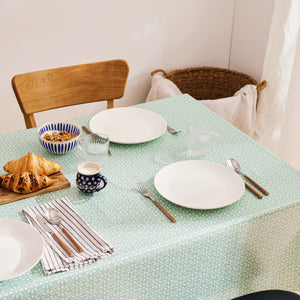 KP HOME Wipe Clean Tablecloth Turquoise Duck Egg PVC Table Cover - Rectangle Table - Easy Wipeable Vinyl Plastic Table Cloth With Retro Mint Floral Print