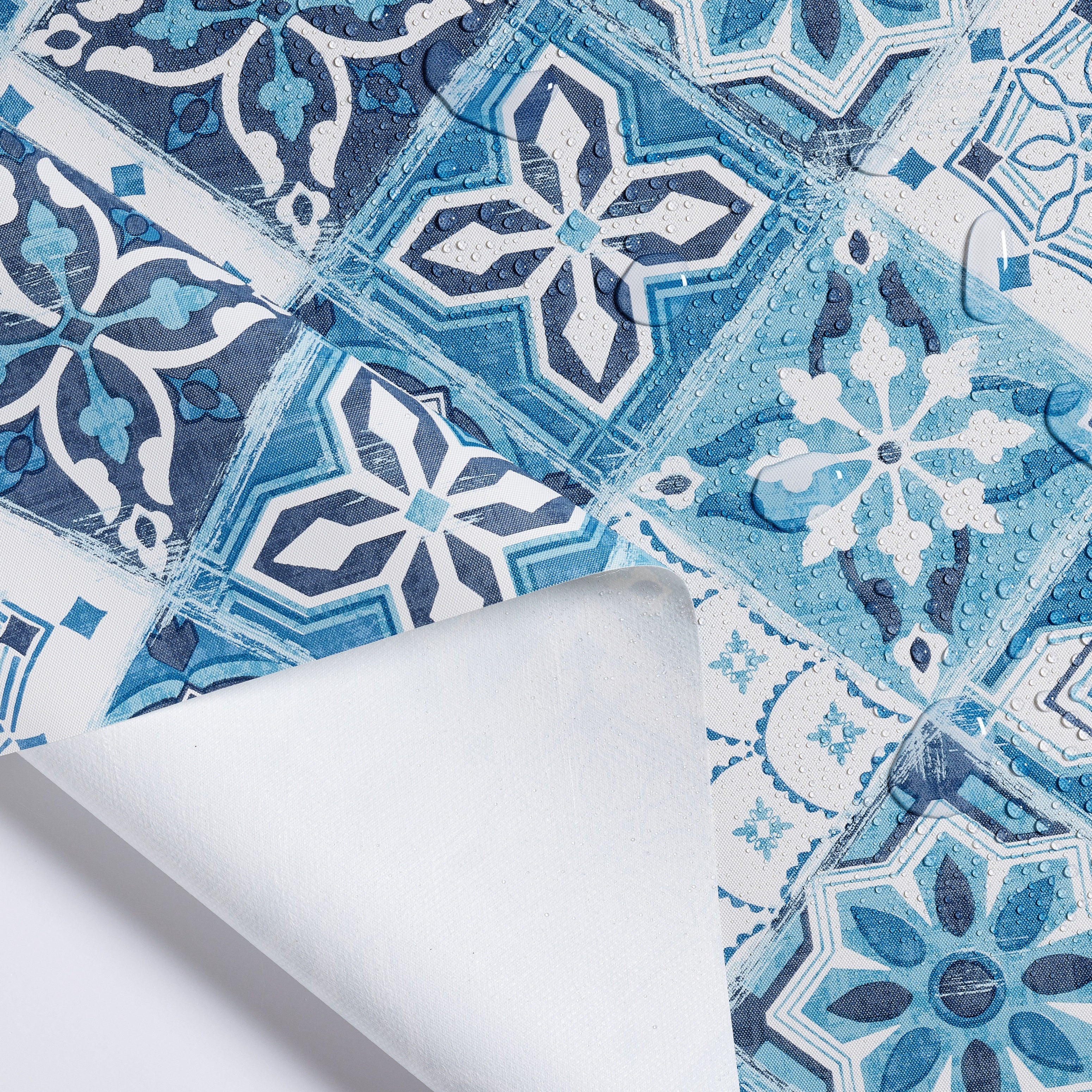 KP HOME White PVC Table Cloth Wipe Clean Tablecloth Oilcloth in Navy Blue Porto Tiles Print - Rectangular Tablecloth in 6 Seats Table Cloth Wipeable Waterproof Vinyl in Lisbon Moroccan Mosaic