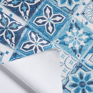 KP HOME White PVC Table Cloth Wipe Clean Tablecloth Oilcloth in Navy Blue Porto Tiles Print - Rectangular Tablecloth in 6 Seats Table Cloth Wipeable Waterproof Vinyl in Lisbon Moroccan Mosaic