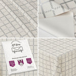 Beige PVC Tablecloth – Waterproof Wipeable Plastic Table Cover with Linen Effect – Soft Touch Oilcloth in Grey Checkered Grid Design