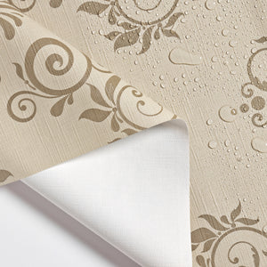 KP HOME Beige Floral Wipeable PVC Tablecloth – Damask Baroque Plastic Tablecloth - Vinyl Dinning or Kitchen Wipeable Table Cover in Cream Beige