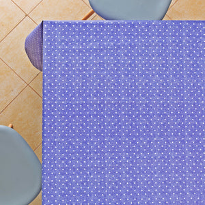 Spotted White Polka Dot Design On Violet Jeans looking Tablecloth PVC Wipe Clean Oilcloth 200x140cm Plain Dotty Design On Thick Rectangular Wipeable Vinyl Plastic Table Cloth