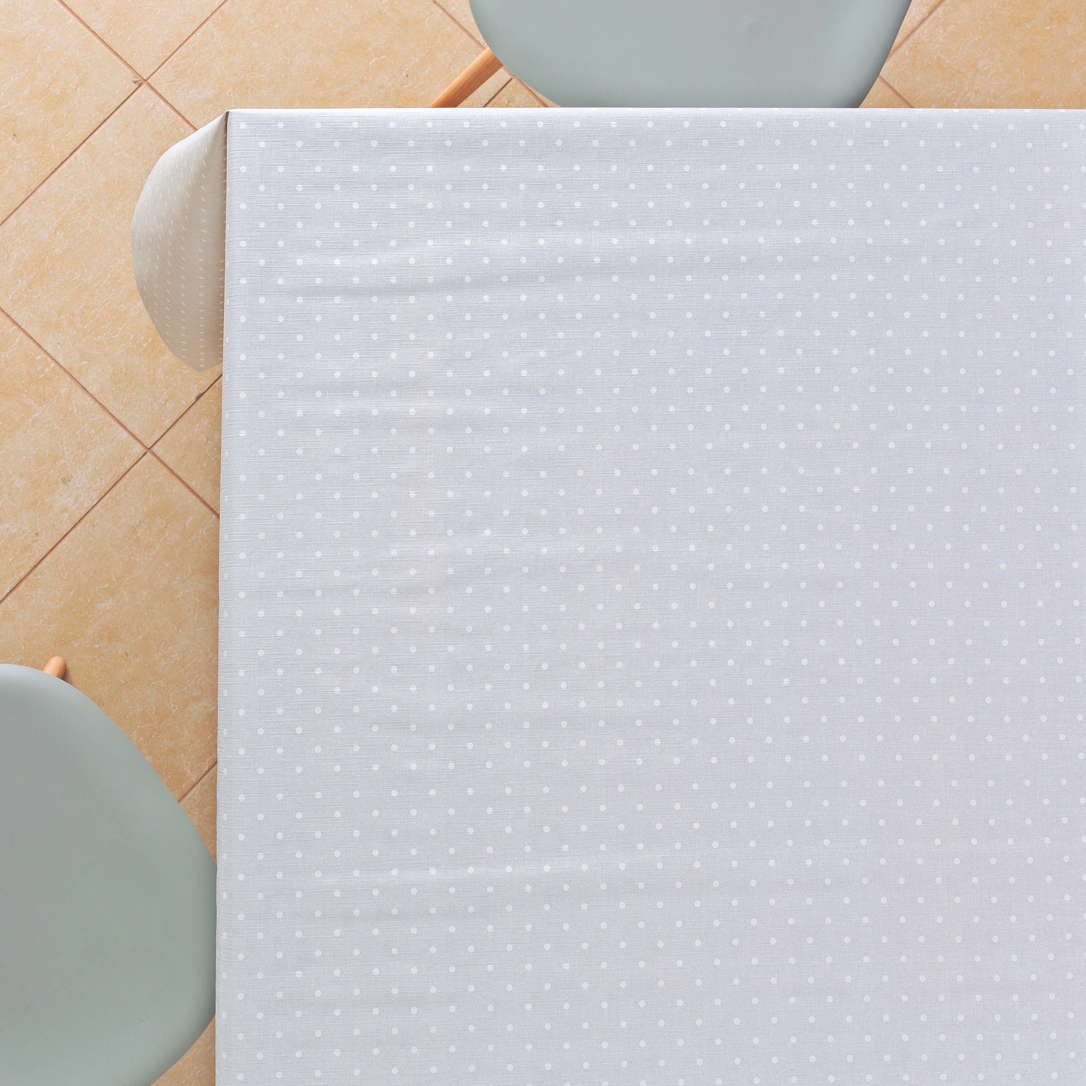 Grey Tablecloth Spotted with White Polka Dot Design  PVC Wipe Clean Oilcloth Plain Dotty pattern On Thick Rectangular Wipeable Vinyl Plastic PVC