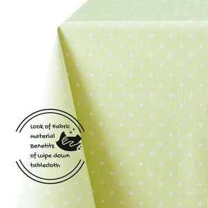 Tablecloth with Spotted White Polka Dot pattern On Lime Green PVC Wipe Clean Oilcloth - 200x140cm - Plain Dotty Design On Thick Rectangular Wipeable Vinyl Plastic Table Cloth