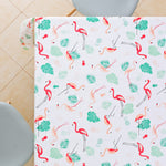 Tablecloth with Tropical Palm's Leaves And Flamingos Design PVC Oilcloth easy to Wipe Clean 200x140cm - Fresh Tropicana Colours Thick durable Rectangular Wipeable Vinyl Plastic Table Cloth