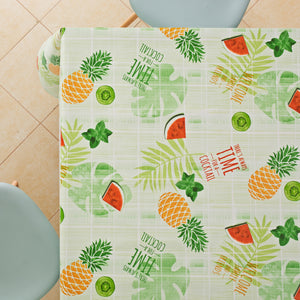 Tropical Palm Leaves And Fruit Design PVC Wipe Clean Oilcloth Tablecloth 200x140cm Pineapple  Fresh Tropicana Colour Design Thick Rectangular Wipeable Vinyl Plastic Table Cloth