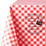 Red Gingham Check PVC Oilcloth Tablecloth - Wipe Clean Lattice Embossed Thick Rectangular Wipeable Vinyl Plastic Table Cloth White striped picnic pattern