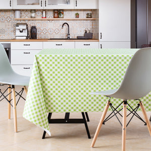 Green Gingham Check PVC Oilcloth Tablecloth - Wipe Clean Lattice Embossed Thick Rectangular Wipeable Vinyl Plastic Table Cloth White striped picnic pattern High quality