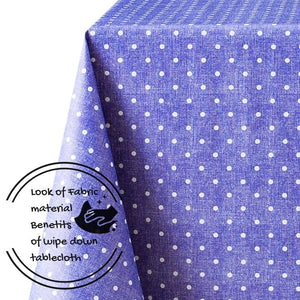 Spotted White Polka Dot Design On Violet Jeans looking Tablecloth PVC Wipe Clean Oilcloth 200x140cm Plain Dotty Design On Thick Rectangular Wipeable Vinyl Plastic Table Cloth