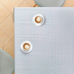 Grey Floral Tablecloth with White Stylish Retro Pattern - Rectangular Table Cover Waterproof Wipe Clean Vinyl PVC Protector