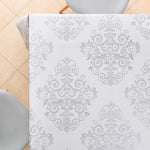 Grey Tablecloth in Silver Baroque Damask Pattern PVC Wipe Clean Oilcloth 200 x 140 cm - Oriental Design Embossed Thick Rectangular Wipeable Vinyl Plastic Table Cloth