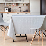 Grey Floral Tablecloth with White Stylish Retro Pattern - Rectangular Table Cover Waterproof Wipe Clean Vinyl PVC Protector