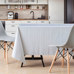 Grey Floral Tablecloth with White Stylish Retro Pattern - Rectangular Table Cover Waterproof Wipe Clean Vinyl PVC Protector