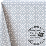 Grey Floral Tablecloth with White Stylish Retro Pattern - Rectangular Table Cover Waterproof Wipe Clean Vinyl PVC Protector