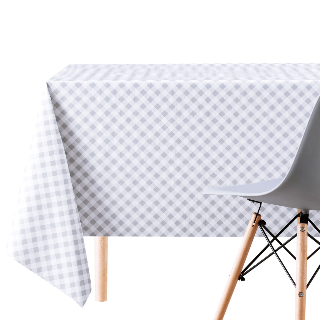 Grey Gingham Check PVC Oilcloth Tablecloth - Wipe Clean Lattice Embossed Thick Rectangular Wipeable Vinyl Plastic Table Cloth White striped picnic pattern High quality