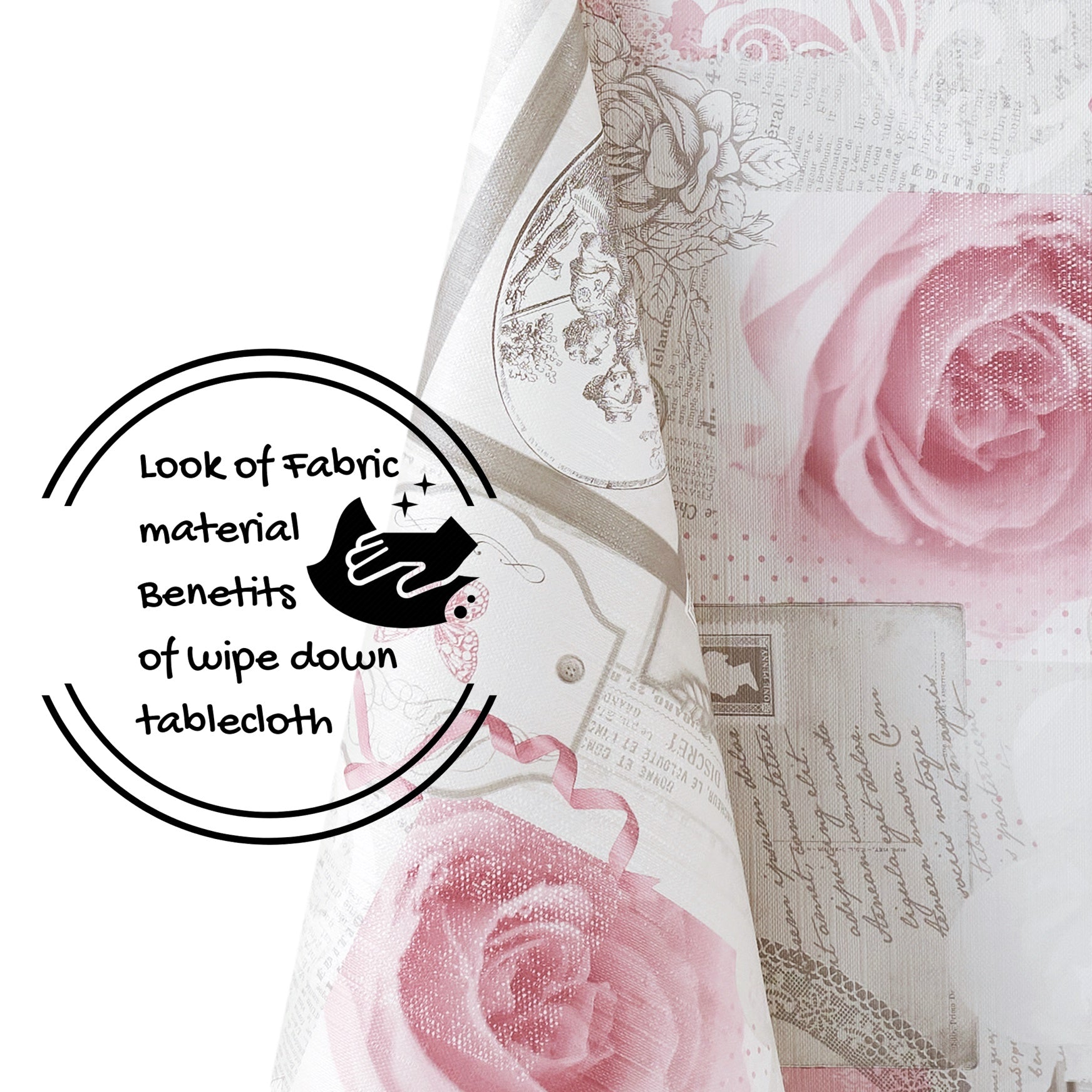 Shabby Chic English Roses Pattern in Grey PVC Table Cloth Wipe Clean Tablecloth Dusty Pink Flowers - Vinyl Table Cloth Wipeable Rectangle 200x140cm 78x55in Plastic Table Cover Oilcloth Tablecloth Table Cloth Wipeable