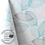 Wipe Clean Vinyl Tablecloth With Grey And Teal Leaves Design