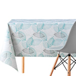 Wipe Clean Vinyl Tablecloth With Grey And Teal Leaves Design