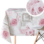 Shabby Chic English Roses Pattern in Grey PVC Table Cloth Wipe Clean Tablecloth Dusty Pink Flowers - Vinyl Table Cloth Wipeable Rectangle 200x140cm 78x55in Plastic Table Cover Oilcloth Tablecloth Table Cloth Wipeable