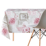 Shabby Chic English Roses Pattern in Grey PVC Table Cloth Wipe Clean Tablecloth Dusty Pink Flowers - Vinyl Table Cloth Wipeable Rectangle 200x140cm 78x55in Plastic Table Cover Oilcloth Tablecloth Table Cloth Wipeable