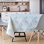 Wipe Clean Vinyl Tablecloth With Grey And Teal Leaves Design