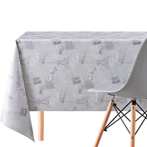 Grey PVC Oilcloth with Stylish Paris Design Modern Designer Wipe Clean Tablecloth Eiffel Tower Rectangular Wipeable Vinyl Plastic Table Cloth