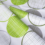 Modern Wipe Clean Vinyl PVC Tablecloth Lime Green Silver-Grey Circles On White - 6 & 8 Place Settings - Smooth - Easy Care Reusable  Oilcloth