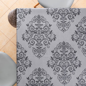 Wipe Clean Vinyl Tablecloth With Orient Baroque Style Design In Drak Grey